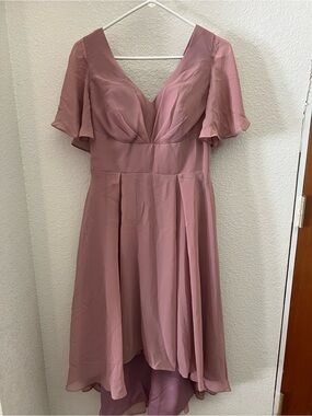 V-Neck High-Low Flutter Sleeve Dress in Dusty Rose
